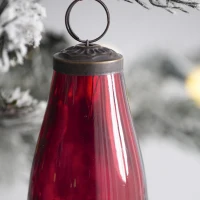 Set of 12 Glass Tear Drop Christmas Ornaments, Decorative Hanging Holiday Party Decor, 2" L x 2" W x 4" H, Red(m-9)