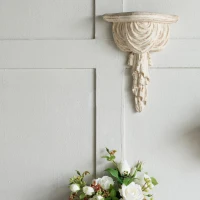 Antique Wall Shelf with Lavish Design and Aged Finish, Elegant Display for grand office, opulent foyer, 11" L x 5" W x 14" H, White(m-4)