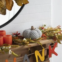 Set of 4 Farmhouse-Inspired Knitted Pumpkin Ornaments, Fall and Thanksgiving Decor, 6" L x 6" W x 5" H, Gray(m-4)