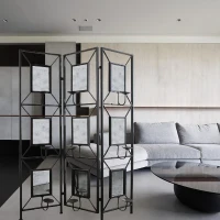 3-Panel Room Divider with Photo Frames, Antique Mirror, Candle Stick, Decorative Screen for Any Space, 47" L x 1" W x 71" H, Black(m-4)