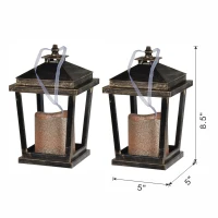 Set of 2 Menifee Lanterns with LED Candle, Glass-Paneled Hurricane Lamp, 5" L x 5" W x 8.5" H, Bronze(m-3)
