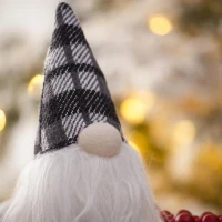 3 Piece Fabric Sitting Gnome Decorations Set, Christmas Table Home Ornaments, 3.5" L x 3.5" W x 14.5" H, White+Gray(m-6)