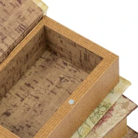 Set of 4 Decorative Book Boxes with Birds, Flowers, and Handwriting Design, 4" L x 2" W x 5.5" H, Multicolor(m-10)