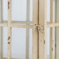 Set of 2 Decorative Hurricane Lantern Candle Holders, One with Lower Drawers, Wood and Glass Construction, for Home Garden Wedding Decor, Ivory(m-8)