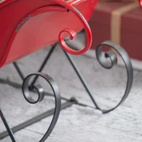 Distressed Iron Santa Sleigh Holiday Decoration, Christmas Sleigh Figurine, 39" L x 18" W x 22" H, Black+Red(m-8)