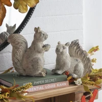 Set of 2 Resin Squirrel Figurines for Harvest and Thanksgiving Table Decorations, Rustic Finish, 8" L x 4" W x 8.5" H, Antique Cream(m-1)