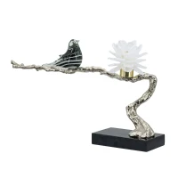 Aluminum Candle Holder with Marble Stand, Nature-Inspired Design, 24.5" L x 5" W x 10" H, Multicolor(m-2)