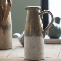 Ceramic Pitcher with Two-Toned Metallic Glaze, Ideal Decor for Vintage or Rustic, 7" L x 4.5" W x 11" H, Brown(m-6)