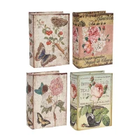 Set of 4 Elegant Design Decorative Book Boxes with Flowers, Butterflies, 4" L x 2" W x 5.5" H, Multicolor(m-13)