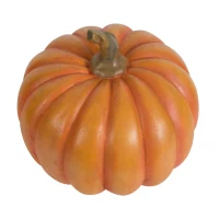 Set of 2 Resin Pumpkin Ornaments with Natural Stem, Perfect for Holiday Harvest, Thanksgiving Decor, 8" L x 8" W x 7.5" H, Orange(m-6)
