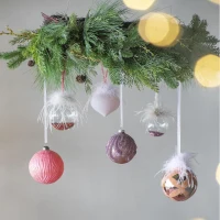 Set of 6 Christmas Ball Ornaments for Holiday Party Decorations, Glass Decorative Hanging Balls, 4" Diameter, Pink(m-5)