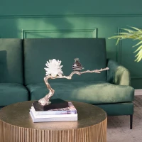 Aluminum Candle Holder with Marble Stand, Nature-Inspired Design, 24.5" L x 5" W x 10" H, Multicolor(m-1)