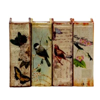 Set of 4 Decorative Book Boxes with Birds, Flowers, and Handwriting Design, 4" L x 2" W x 5.5" H, Multicolor(m-12)