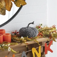 Set of 2 Chenille Weighted Pumpkin Table Ornaments, Fall Festival and Thanksgiving Decor, 6.5" L x 6.5" W x 6" H, Gray(m-4)