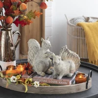 Set of 2 Resin Squirrel Figurines for Harvest and Thanksgiving Table Decorations, Rustic Finish, 8" L x 4" W x 8.5" H, Antique Cream(m-4)