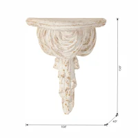 Antique Wall Shelf with Lavish Design and Aged Finish, Elegant Display for grand office, opulent foyer, 11" L x 5" W x 14" H, White(m-3)
