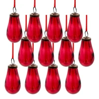 Set of 12 Glass Tear Drop Christmas Ornaments, Decorative Hanging Holiday Party Decor, 2" L x 2" W x 4" H, Red(m-2)