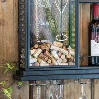 Floating Wine Bar Shelf with Glass Holder and Display Shelves, Iron Construction, Two-Tiered Storage, 26" L x 5" W x 28.5" H, Black(m-8)