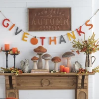 Set of 2 Mushroom Holiday Ornaments for Fall Festival and Thanksgiving, Farmhouse Design Table Decorations, 7" L x 7" W x 12" H, Beige+Light Brown(m-1)