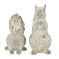 Set of 2 Resin Squirrel Figurines for Harvest and Thanksgiving Table Decorations, Rustic Finish, 8" L x 4" W x 8.5" H, Antique Cream(m-11)