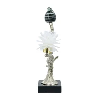 Aluminum Candle Holder with Marble Stand, Nature-Inspired Bird Figurine on Silver Branch, 8" L x 5" W x 15" H, Multicolor(m-12)