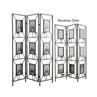 3-Panel Room Divider with Photo Frames, Antique Mirror, Candle Stick, Decorative Screen for Any Space, 47" L x 1" W x 71" H, Black(m-2)