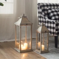 2 Wood and Glass Lantern Set with Elegant Design, Ideal for Home, Garden, or Wedding decor, Ivory(m-5)