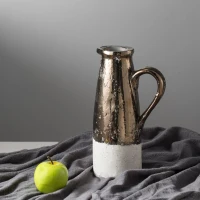 Ceramic Pitcher with Two-Toned Metallic Glaze, Ideal Decor for Vintage or Rustic, 7" L x 4.5" W x 11" H, Brown(m-1)