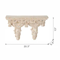 Antique Wall Shelf with Lavish Design and Aged Finish, Elegant Display for a luxurious master bathroom, 20.5" L x 5.5" W x 13" H, White(m-3)