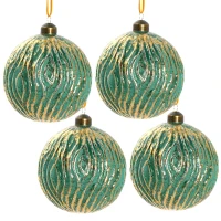 Set of 4 Glass Decorative Hanging Balls for Holiday Party Decorations, Christmas Ball Ornaments, 5" Diameter, Green(m-2)