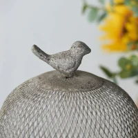 Set of 2 Iron Mesh Candle Holders with Bird Design, Versatile Home Decor for Shelves and Tables, Antique Gray(m-10)