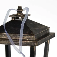 Set of 2 Menifee Lanterns with LED Candle, Glass-Paneled Hurricane Lamp, 5" L x 5" W x 8.5" H, Bronze(m-7)