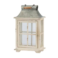 Set of 2 Decorative Hurricane Lantern Candle Holders, One with Lower Drawers, Wood and Glass Construction, for Home Garden Wedding Decor, Ivory(m-12)
