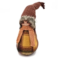 2 Piece Gnome Decorations with Cozy Plaid Design, Fall Thanksgiving Table Decor, 6" L x 6" W x 19" H, Brown+Yellow(m-1)