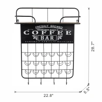 Floating Coffee Bar Shelf with Coffee Pod Holder, Hooks, and Storage Shelf, 23" L x 5.5" W x 29" H, Black(m-3)