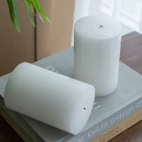 Set of 2 Eco-Friendly Unscented Soy Wax Pillar Candles, Biodegradable Decorations, 4" L x 4" W x 6" H, White(m-4)