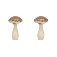 Set of 2 Mushroom Holiday Ornaments for Fall Festival and Thanksgiving, Farmhouse Design Table Decorations, 7" L x 7" W x 12" H, Beige+Light Brown(m-2)