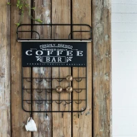Floating Coffee Bar Shelf with Coffee Pod Holder, Hooks, and Storage Shelf, 23" L x 5.5" W x 29" H, Black(m-4)