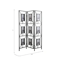 3-Panel Room Divider with Photo Frames, Antique Mirror, Candle Stick, Decorative Screen for Any Space, 47" L x 1" W x 71" H, Black(m-3)