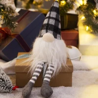 3 Piece Fabric Sitting Gnome Decorations Set, Christmas Table Home Ornaments, 3.5" L x 3.5" W x 14.5" H, White+Gray(m-5)