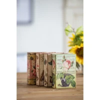 Set of 4 Elegant Design Decorative Book Boxes with Flowers, Butterflies, 4" L x 2" W x 5.5" H, Multicolor(m-8)