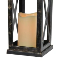 Set of 2 Menifee Lanterns with LED Candle, Lightweight Plastic Construction, Battery Operated, 5" L x 5" W x 11" H, Antique Black(m-8)