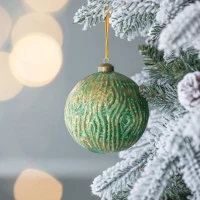 Set of 4 Glass Decorative Hanging Balls for Holiday Party Decorations, Christmas Ball Ornaments, 5" Diameter, Green(m-1)