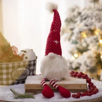 2 Piece Christmas Gnomes Decorations with Fluffy Beards and Striped Legs, Festive Table Ornaments, 4.5" L x 4.5" W x 20" H, White+Red(m-1)