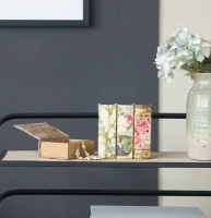 Set of 4 Decorative Book Boxes with Birds, Flowers, and Handwriting Design, 4" L x 2" W x 5.5" H, Multicolor(m-8)