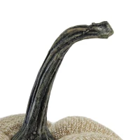 Set of 2 Fabric Weighted Pumpkin Ornaments, for Holiday Harvest, Fall Festival, and Thanksgiving Decor, 7" L x 7" W x 8" H, Beige(m-8)