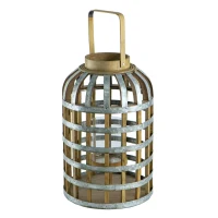 Versatile Decorative Wooden Lantern with Handle, Home Garden Wedding Accent, 11.5" L x 11.5" W x 22.5" H, Silver(m-11)