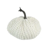 Set of 2 Chenille Weighted Pumpkin Ornaments, Holiday Harvest Festival Decor, 9" L x 8.5" W x 7" H, White(m-10)