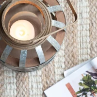 Decorative Industrial Lantern with Wooden and Metal Cage Design, Lantern with Handle for Indoor and Outdoor, 9.5" L x 9.5" W x 18" H, Silver(m-11)