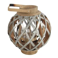 Iron-Caged Design Lantern with Handle, for Indoor/Outdoor Use, 11.5" Diameter, Silver(m-13)